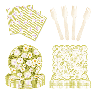 DAMAI Wildflower Theme Party Decoration Birthday Party Daisy <b>Paper</b> Plate Disposable <b>Paper</b> Plate Tissue Tableware Set - Product Image 3