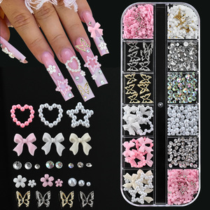 Jiasi <span class=keywords><strong>Js</strong></span> 12-Ngăn Cổ Điển Hỗn Hợp 3D Pháp Không Độc Hại Hợp Kim Trái Tim Bow Vàng Bướm Ánh Sáng Sang Trọng Phong Cách Móng Tay Nghệ Thuật Trang Trí - Product Image 6