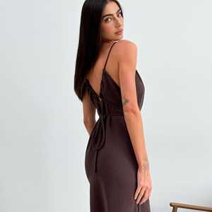 Vestido Maxi <span class=keywords><strong>Afina</strong></span> OEM ODM, Mezcla de Algodón y Lino, Lazos Ajustables - Product Image 3