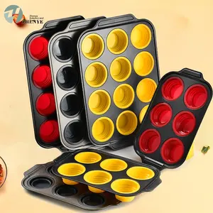 Nuevo molde desechable de acero al carbono de 12 agujeros tipo prensa para hornear Metal huevo tarta y pastel molde de 6 agujeros para horno - Product Image 2