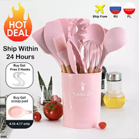 Ensemble d'ustensiles de cuisine en silicone antiadhésifs avec spatule et pelle, manche en bois, accessoires de cuisine écologiques