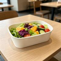 Bol à salade rectangulaire en papier kraft écologique avec couvercle en PP, personnalisable, blanc ou noir
