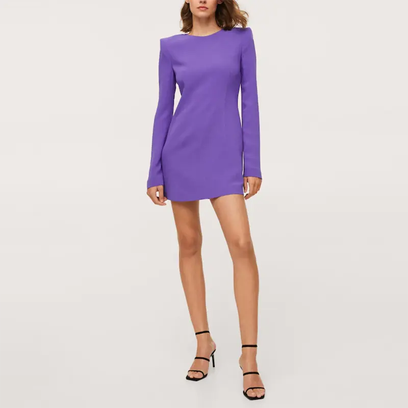New Fashionable Cuff Out Back Dress Purple Long Sleeves Mini Dress For Woman Party