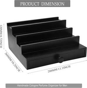 Espositore nero a 4 livelli in legno per profumi da uomo - Product Image 2