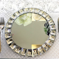 Assiette de présentation en verre miroir ornée de diamants de 13 pouces pour événements de mariage