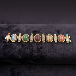 Pulsera de piedras naturales multicolor de diseño para mujer, chapada en oro antiguo, ajustable, para fiestas y uso diario. - Product Image 2
