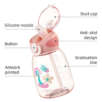 Bouteille d'eau en plastique PP de 600 ml avec motif de dessin animé, couvercle à rabat et paille, anti-fuite, portable, pour usage quotidien, pour boire directement
