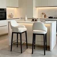 Tabouret de bar de luxe pour îlot de cuisine, chaise de comptoir moderne en bois de noyer noir et frêne avec assise rembourrée en bouclette pour bar à domicile et salon