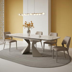 Light Luxury <strong>Save</strong> <strong>Space</strong> Retractable Metal Base Ceramic <strong>Dining</strong> <strong>Table</strong> Set 4 <strong>Chairs</strong> - Product Image 2