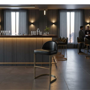 Premium Quality Modern Adjustable Bar <b>Stool</b> with Curved Upholstered Backrest and Metal Frame for Home and Hotel - Product Image 3