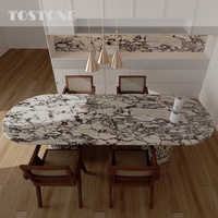 Table à manger en marbre naturel de luxe moderne Tostone pour 6 personnes, utilisation en villa, taille et épaisseur personnalisables