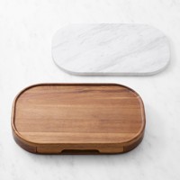 Vente en gros de planches à charcuterie design à tiroirs simples ensembles de planches à fromage en bois d'acacia et marbre avec couteaux à fromage