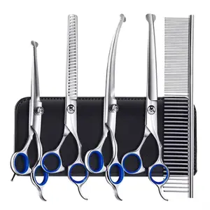 Professional Pet Dog G Grooming Cleaning Scissors Kit Set Stainless Steel Pet Grooming Scissors Dog Hair Scissors With Waste Bag