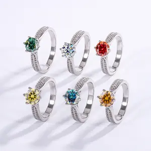 Groothandel 925 Sterling Zilveren Gekleurde Moissaniet Diamanten Ring Sieraden Geschenken Voor Dames Heren Prinses Gesneden Moissanite Trouwring