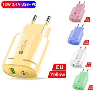 Multi-color Customized PD12W 2.4A Cell Phone Charger Head Type-<b>c</b> <b>Adapter</b> PD+<b>USB</b> Charging - Product Image 2