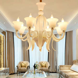 โคมไฟระย้าแก้วมูราโน่สีขาว Zeal Lighting 8 ดวง ดีไซน์โมเดิร์นทรงระฆัง สำหรับห้องนั่งเล่น - Product Image 1