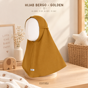 Hijab Bergo BOHOPANNA couleur unie dorée à capuche, tenue modeste quotidienne pour filles de 6 à 24 mois, 3 à 5 ans, 6 à 10 ans, 11 à 14 ans, en coton, toutes saisons - Product Image 1