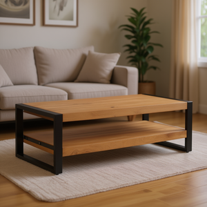 Solid Acacia Wood Coffee <b>Table</b> 47.2x23.6x15.7 Inches Durable Industrial Modern Living Room Furniture - Product Image 2