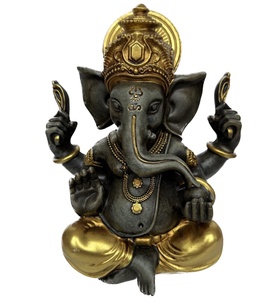 25 ซม.H Polyresin เรซิ่นพระพิฆเนศรูปปั้นทองและสีดําตกแต่งบ้าน - Product Image 1