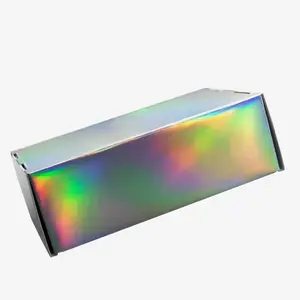 Laser Silver Corrugated Box Custom Logo Folding Cardboard Cosmetic Packaging Shipping Box Rainbow Holographic Plane