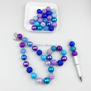 Collar de perlas de diamantes de imitación para niñas, collar de cuentas gruesas rosas para bebés y niños, cuentas de chicle de 20mm, joyería para regalo de fiesta - Product Image 6