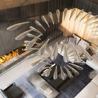 Lustres d'hôtel de luxe modernes et personnalisés en cristal Lustres d'escalier à LED pour salon Grand pétale décoratif en verre et métal 20 80