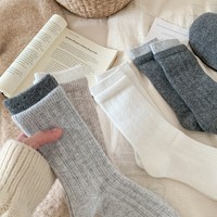 Nouvelles chaussettes en laine respirantes pour l'automne-hiver, style décontracté, simples, polyvalentes, sans coutures, à double côte, épaisses, color-block, pour femme, personnalisables