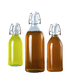 1L Round Milk Glass <strong>Bottle</strong> <strong>with</strong> Flip-top Lid and Iron Buckle <strong>Cork</strong> Sealing for Alcoholic Beverages Box Packing - Product Image 4