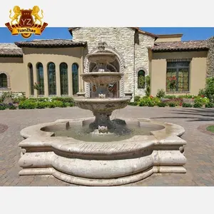 Custom European Style Garden Decoration Traditional Marble Stone Fountain Natural Beige Travertine Water Fountain