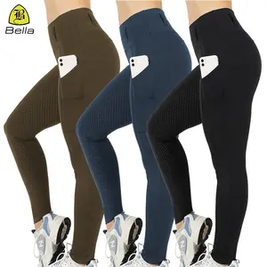 Custom Logo High Quality High Waist Non-slip Silicone Leg Medial Patch Breeches Equestrian Women Compression Riding Leggings