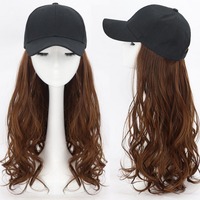 Topi Bisbol Gaya Korea Wanita Warna Hitam Polos Model Cap dengan Ekstensi Rambut Keriting Panjang Bergelombang Besar untuk Menutupi Seluruh Kepala