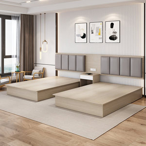 Hotel Room Furniture Cheap <b>Bed</b> Bedroom Set Modern Wooden Apartment - Product Image 4