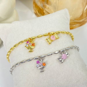 DIY Charm <b>Bracelet</b> <b>Gold</b> Plated Oval <b>Bead</b> Link Chain Custom Mix Different Pendants Adjustable Hand Chain Bulk - Product Image 1