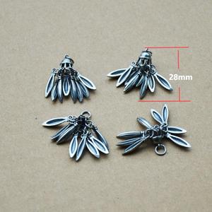 Silver Feather Tassel Charm <b>28mm</b> For Necklace Making Jewelry Findings - Product Image 1