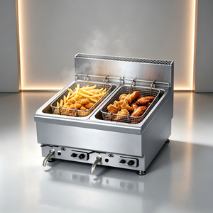 <span class=keywords><strong>Friteuse</strong></span> professionnelle à <span class=keywords><strong>gaz</strong></span> <span class=keywords><strong>double</strong></span> cuve en acier inoxydable pour comptoir, idéale pour la friture de pommes de terre et de poulet - Product Image 2