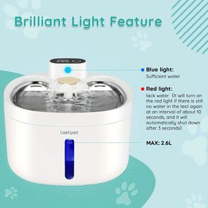 Ánh Sáng Sạc Mèo Đài Phun Nước Cảm Biến Con Chó Lọc Tự Động Dispenser Thép Không Gỉ Pet Nước Bát - Product Image 3