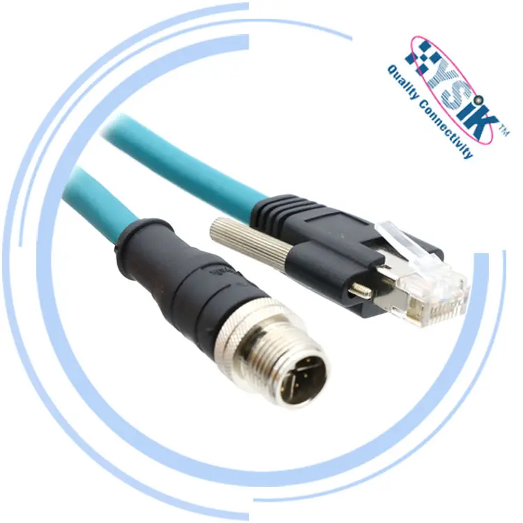 M12 untuk RJ45 kabel Ethernet Cat6a kabel cetakan berlebih berpelindung M12 8 pin X kode konektor laki-laki RJ45 konektor steker pria