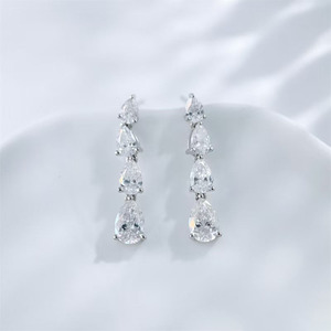 Pendientes de Oro Blanco de 18K con Diamantes de Laboratorio, Diseño de Lágrima Colgante, Pendientes de Moda, <span class=keywords><strong>Aros</strong></span> Colgantes, Huggies, Moissanita, <span class=keywords><strong>Aros</strong></span> de Moda Llamativos - Product Image 2