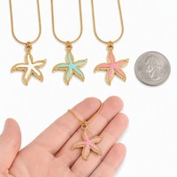 Collier Pendentif Étoile de Mer Émaillée Prêt à Expédier, Chaîne Serpent Plaqué Or en Acier Inoxydable 316L, Accessoire de Mode Estivale en Gros