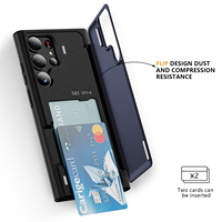 Casing Ponsel Lipat Mewah Model Clamshell dengan Slot Kartu untuk S20/S21/S22/S23/S24 Ultra Desain Bisnis Mendukung Pengisian Daya Nirkabel