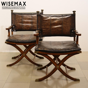 WISEMAX FURNITURE Italian Style <b>Vintage</b> Design Solid Wood Frame Leather <b>Chair</b> Dining Camping <b>Chair</b> for Cafe Hotel Restaurant - Product Image 1