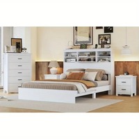 Ensemble de chambre à coucher vintage en bois blanc 4 pièces avec 2 tables de chevet 1 commode tiroirs de rangement et cadre de lit Queen Size pour chambre à coucher