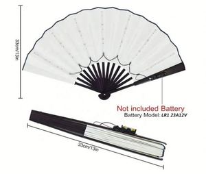 พัดลม LED 5V 6 สี ขายส่ง พัดมือผ้าไหมสีดำลายไม้ไผ่สีดำ พร้อมไฟ LED สำหรับการเต้นรำและการถ่ายภาพ - Product Image 3