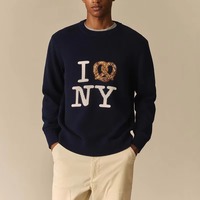 Fabricant de tricots, logo personnalisé, motif intarsia pour homme, pull col rond classique 100% coton avec une coupe légèrement décontractée