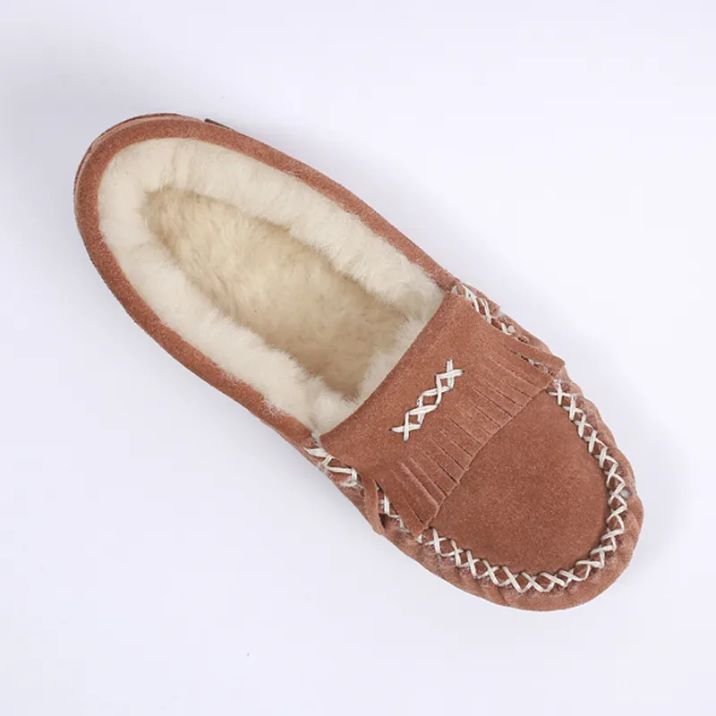 free sample wholesale winter luxury real sheepskin leather fur moccasins shoes and slippers sheep
