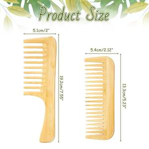 Peigne démêlant antistatique en bambou naturel à dents larges personnalisé pour cheveux bouclés, ondulés et secs - Product Image 2