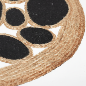 Tapis rond en jute tissé à la main avec un motif de cercle noir |   Tapis de sol tressé écologique naturel pour salon et décoration intérieure - Product Image 1