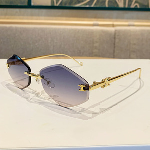 Irregular Diamond Shape <b>Frameless</b> Sunglasses UV400 PC Lens Metal <b>Frame</b> Women Fashion Outdoors Cycling Driving Party - Product Image 4