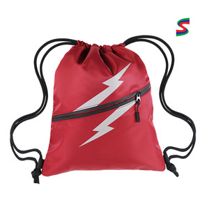 Custom Logo Printed Heavy Duty MOQ 100PCS Eco Polyester <b>Drawstring</b> <b>Bag</b> with Front Zipper Lock - Product Image 5