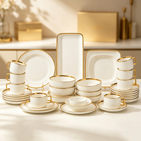 Ensemble de vaisselle de luxe en porcelaine avec logo personnalisé, 32 pièces, couleur blanche, assiettes et plats, compatible micro-ondes